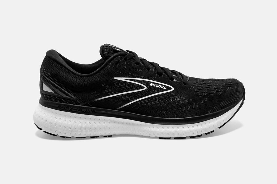 Mens Brooks Glycerin 19 Road Shoes Black/White | 726943-OQG